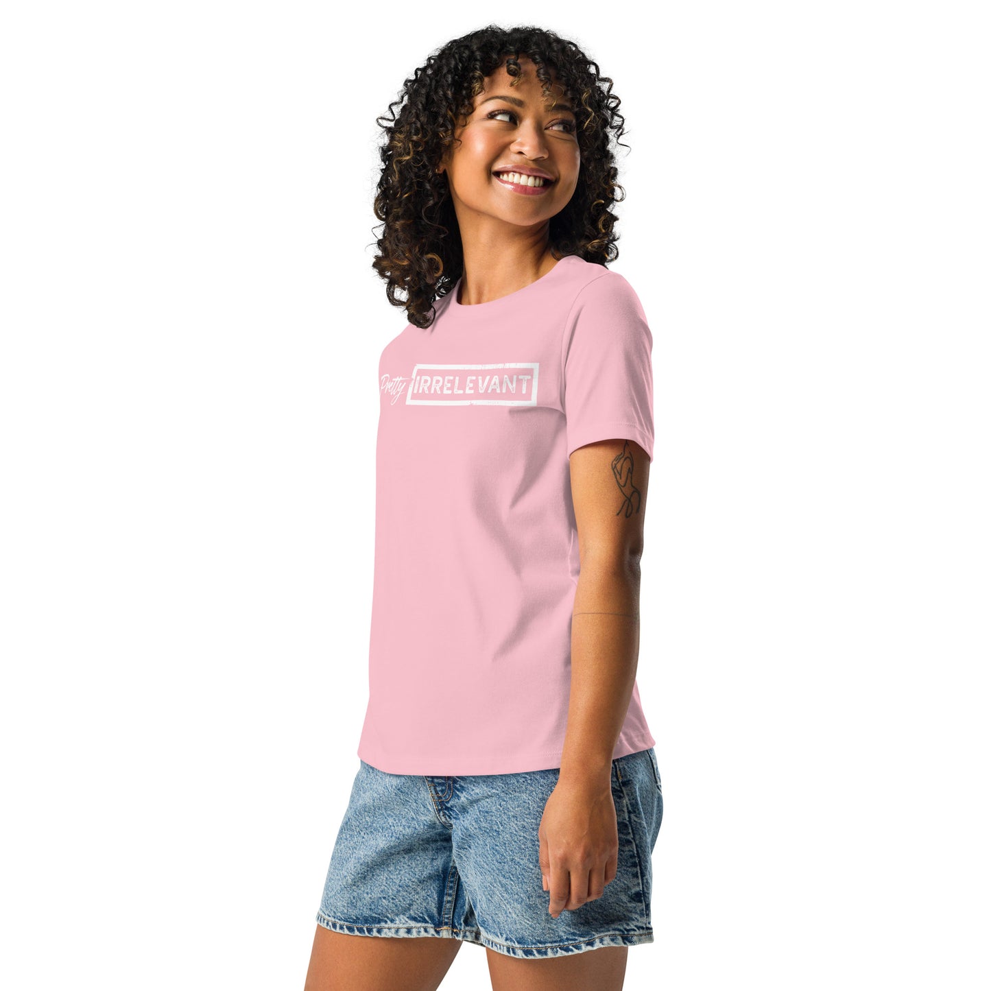 Women's Relaxed T-ShirtPretty IRRELEVANT Women's Relaxed T-Shirt (white logo)